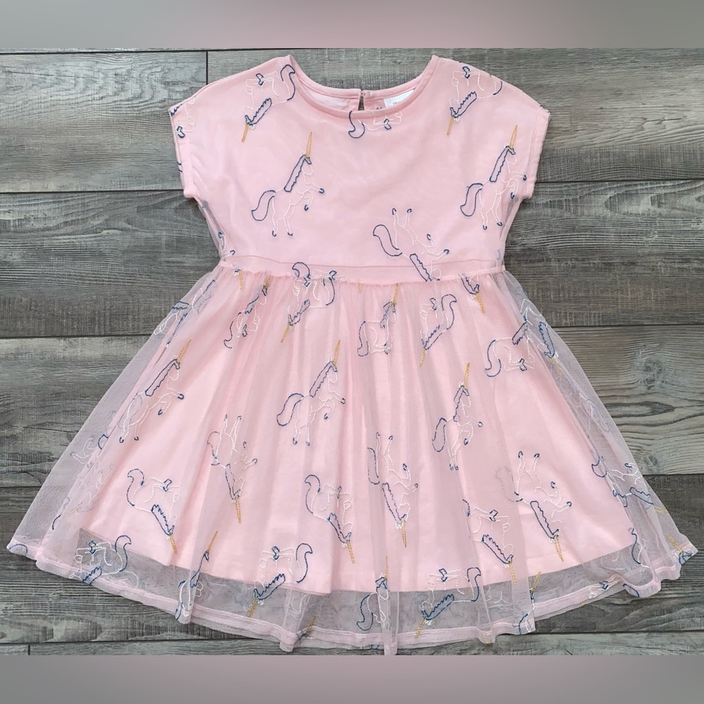 Hanna Andersson Embroidered Light Pink Princess Unicorn Soft Tulle Pink Dress 8